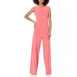 NWT Norma Kamali Sleeveless Jumpsuit Papaya XL Stretch Jersey Wide Leg Minimalis